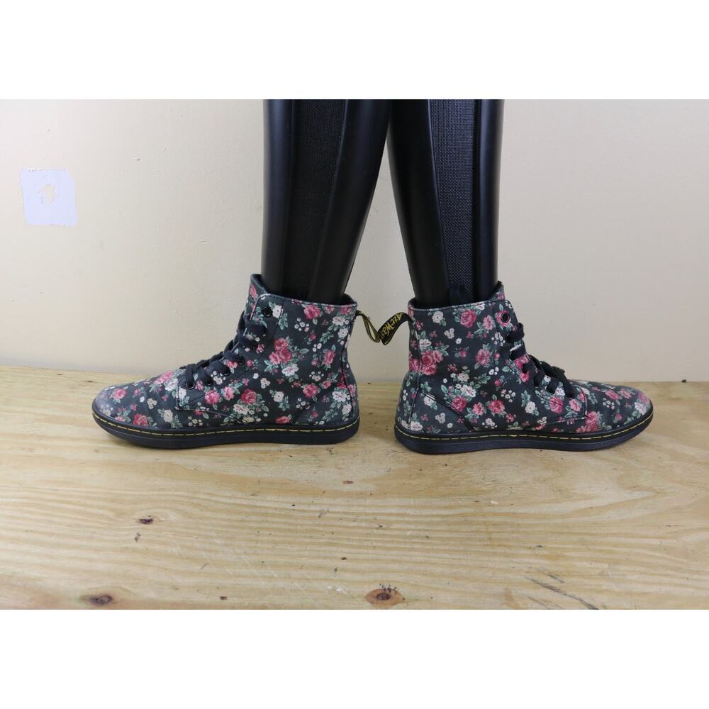 Doc Dr Martens Boots Womens 9 Black Floral Canvas Hackney High Tops Lace Up - Picture 3 of 10